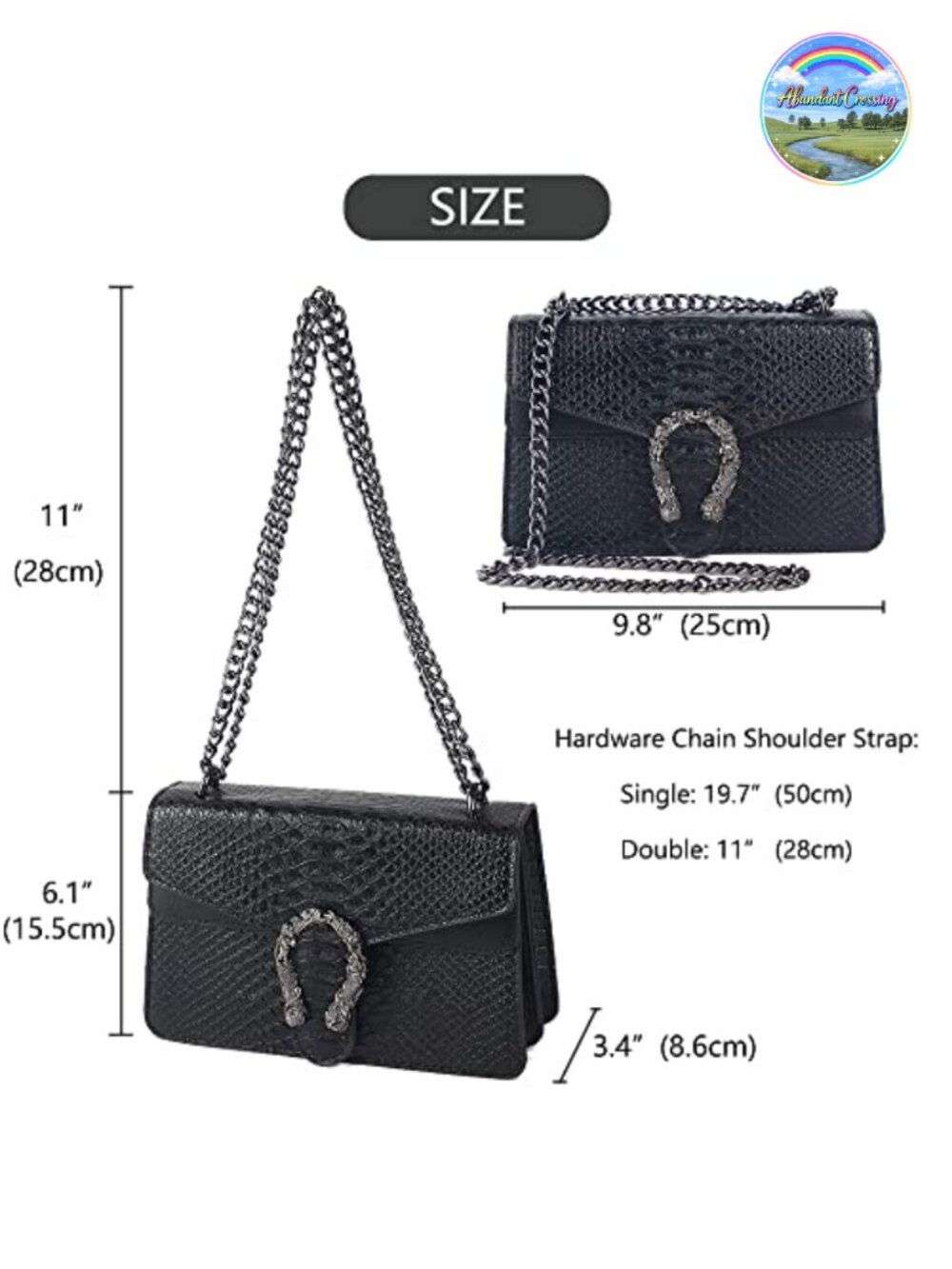 Faux Leather Chain Crossbody Bag Satchel Shoulder Purse for Women - Picture 2 of 6